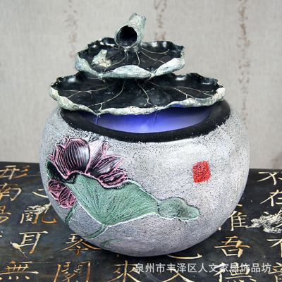 【家居饰品 新中式流水喷泉 荷塘风水泉 中式摆设装饰】价格,厂家,图片,塑料、树脂工艺品,泉州市丰泽区人文家居饰品坊-